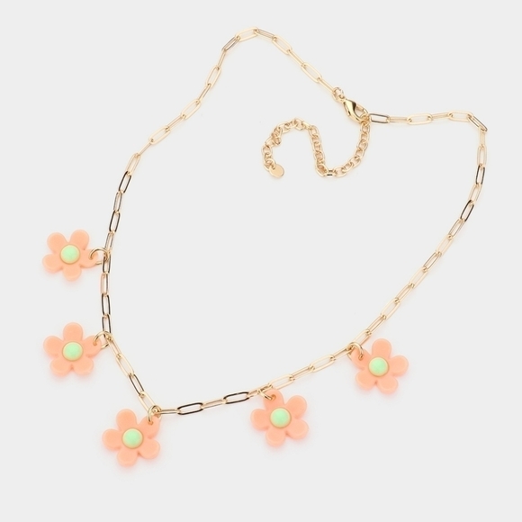 NEW Peach Retro Flower Daisy Daisies Link Necklace - Picture 3 of 5